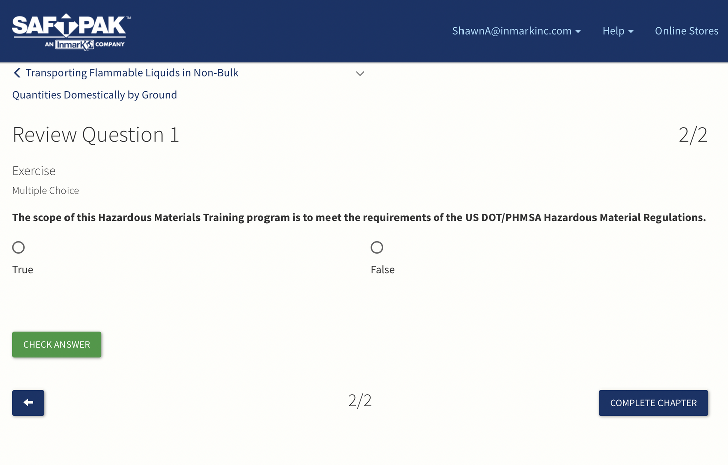 Example Exercise In Saf-T-Pak's Shipping Flammable Liquids Training Course
